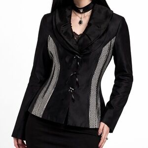 Black and Grey Patchwork Jacket With Ruffle Collar Size Medium